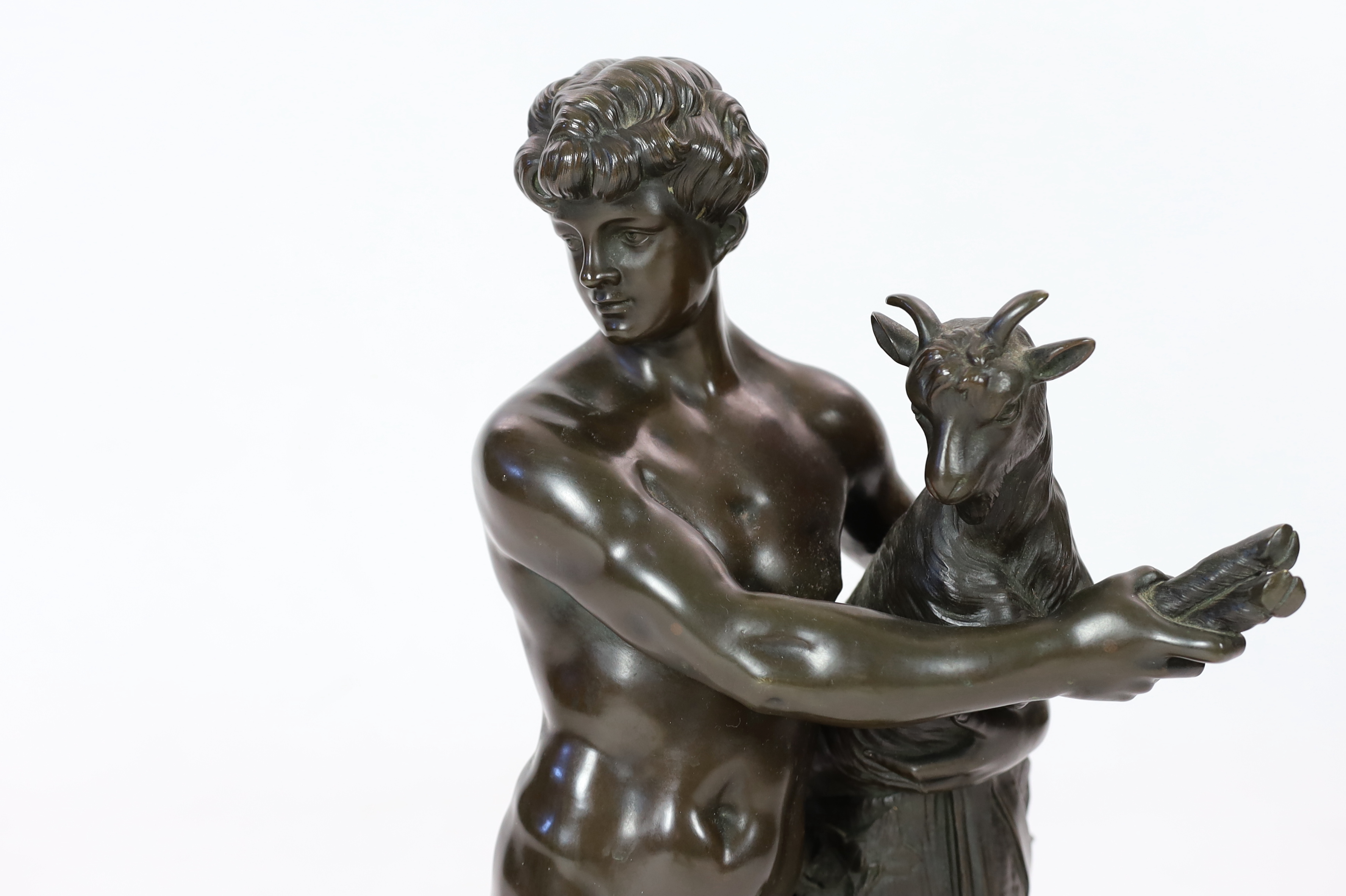 A bronze figure of Bacchus with a goat, 65cm high